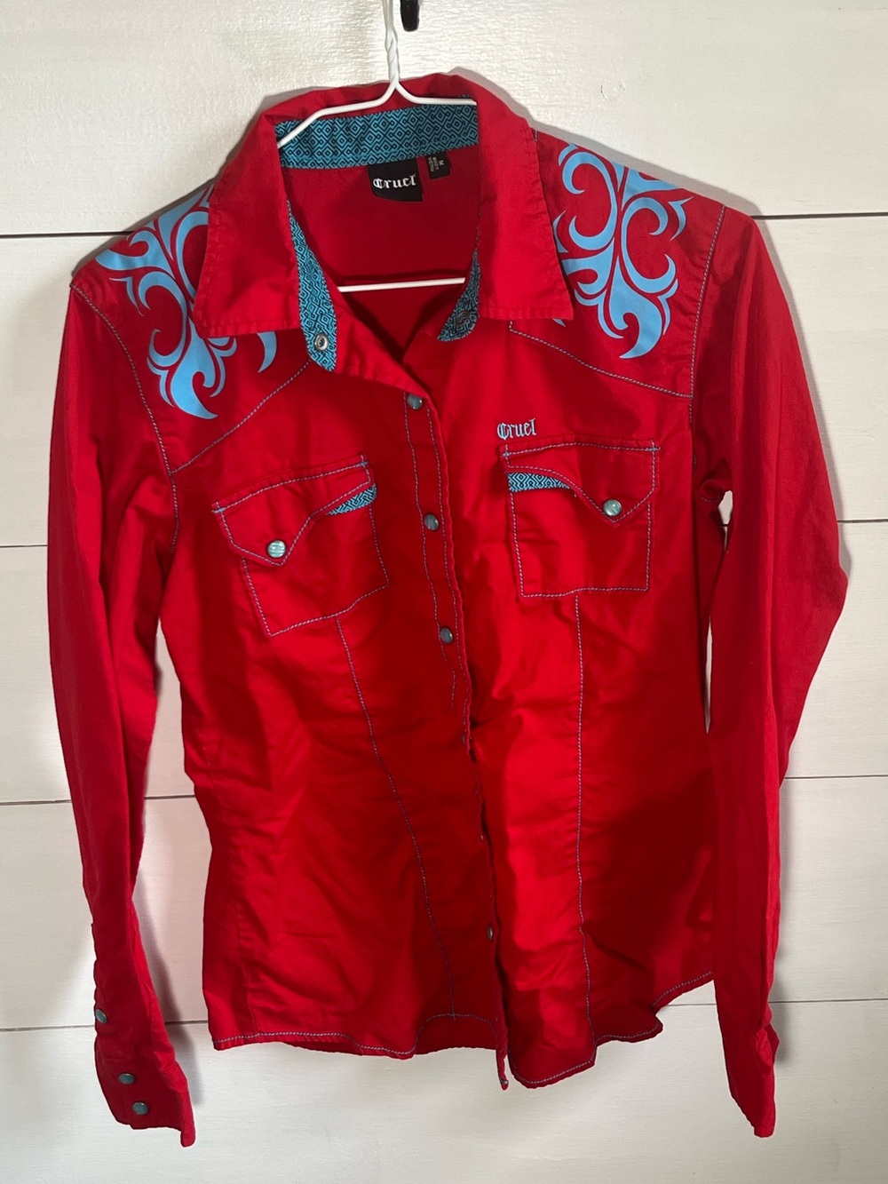 Cruel Red Western Shirt with Blue Accents